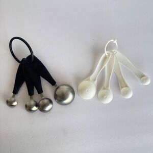 VTG OXO Good Grips Measuring Spoons Set Black Stainless Steel White Plastic Ring